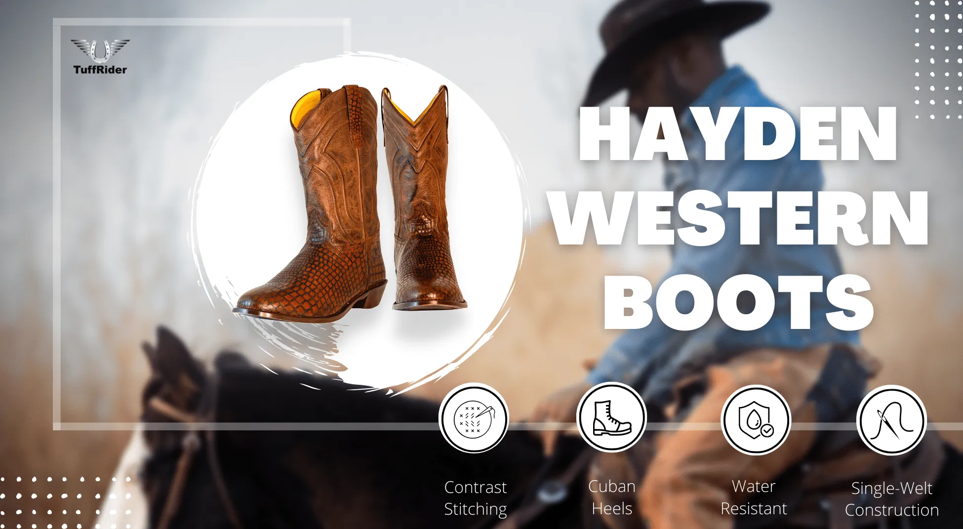 TuffRider Men's Hayden Leather Printed Wide Round Toe Western Boots