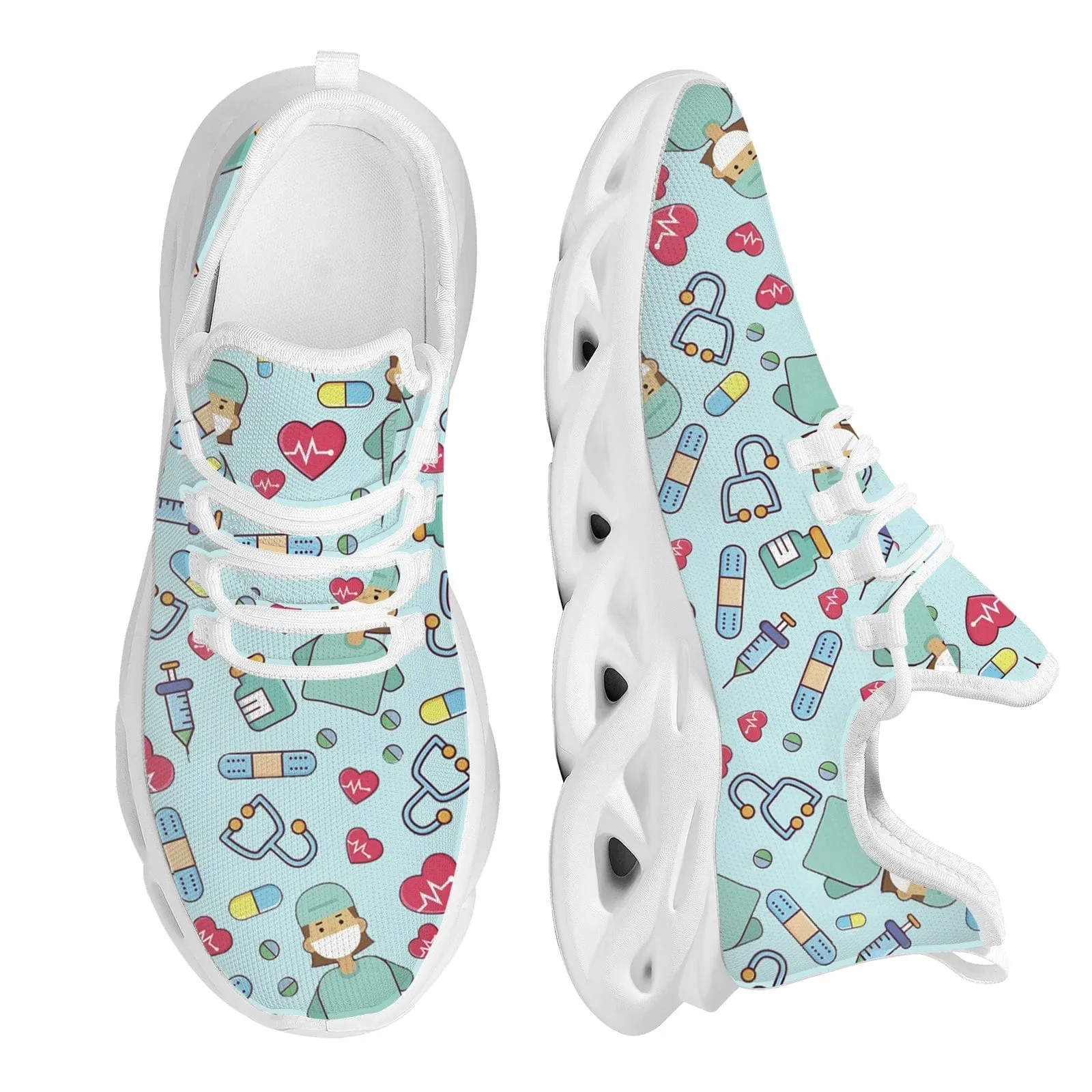 Unisex White Nursing Shoes Cute Cartoon Nurse Doctor Healthcare Brand Design Man Woman Mesh Flats Sneakers