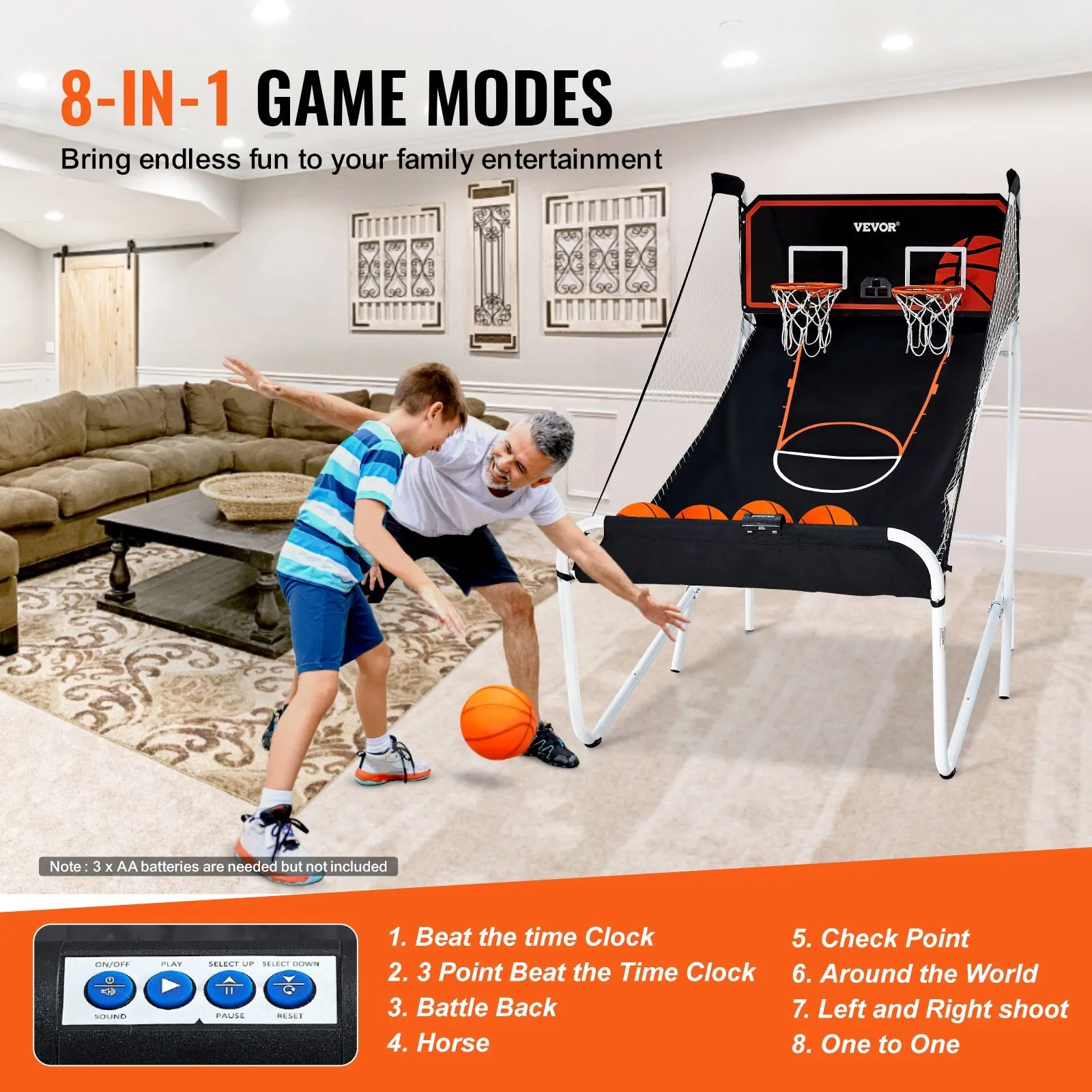 Vevor Arcade Basketball Game Foldable 2 Player with 5 Balls Electronic Scoreboard New