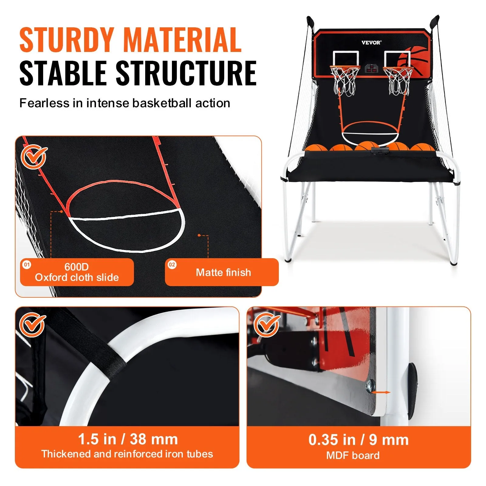 Vevor Arcade Basketball Game Foldable 2 Player with 5 Balls Electronic Scoreboard New