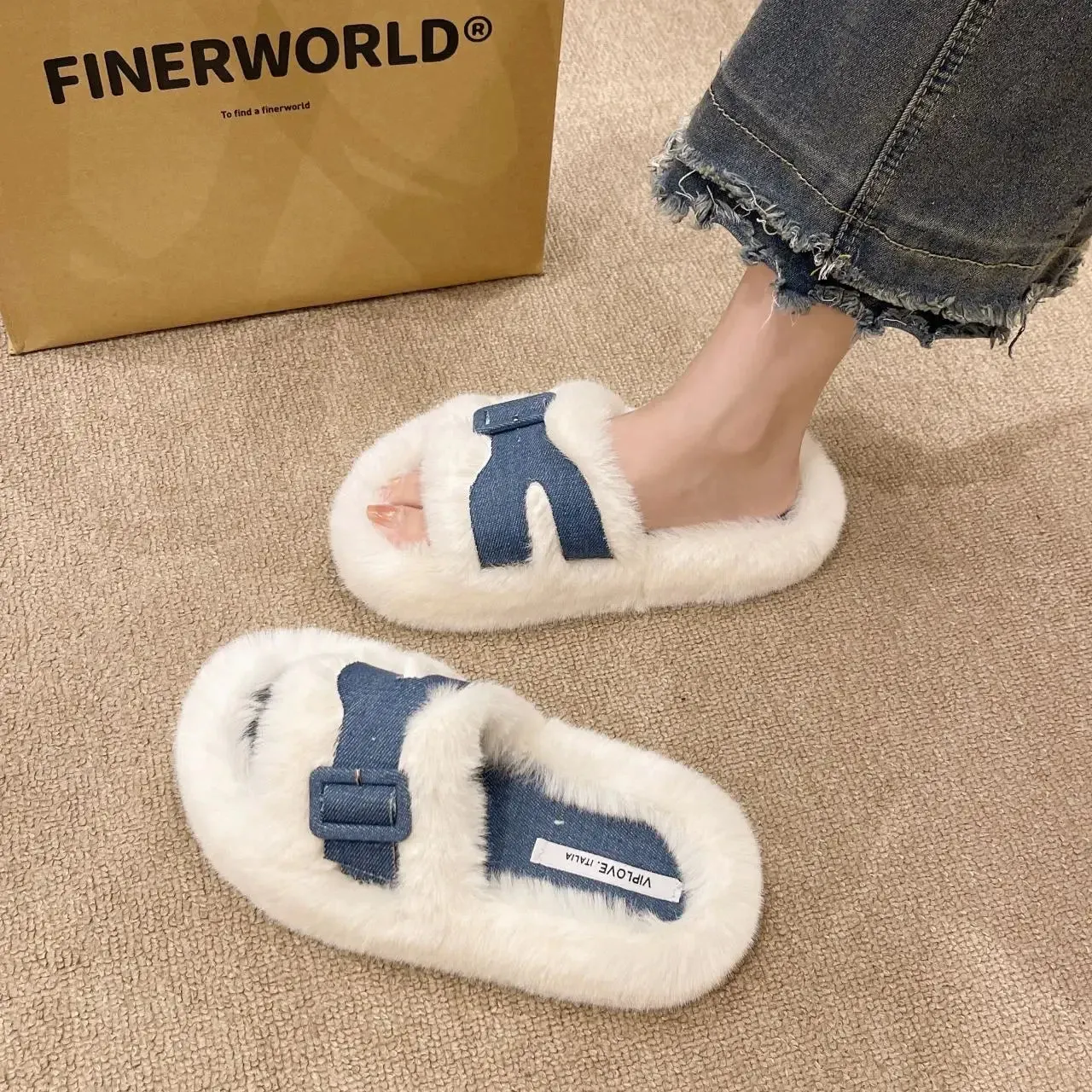 Women's Fuzzy Slippers with Buckle