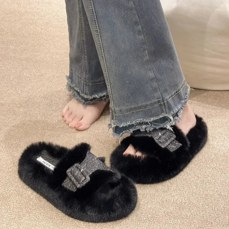 Women's Fuzzy Slippers with Buckle